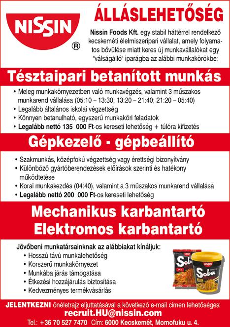 +36 70 673 1966 KECSKEMÉTI Vadaskertbe, ajándékboltba és büfébe eladót keresünk. Telefonszám: +36 20 353 4155 ELADÓT keresünk hétvégi munkavállalásra a Piaccsarnoki élelmiszerboltba, nyugdíjast is!