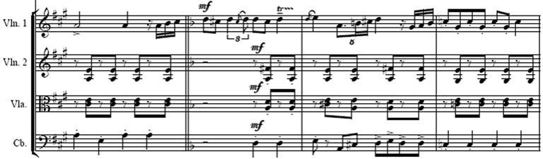 Birtalan József Széki rapszódia 9. példa (7. tétel 1. szakaszából részlet, a hangszeres rész, 335 338.