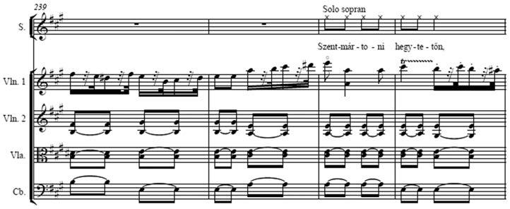 BOROS-KONRÁD ERZSÉBET Sztereotip hangzatváltás Főleg a gyors tempójú, figuratív hangszeres daraboknál fordul elő. A 11. példa a 6. tétel utójátékának egy részletét mutatja be. Az Á-dúr I. és II.