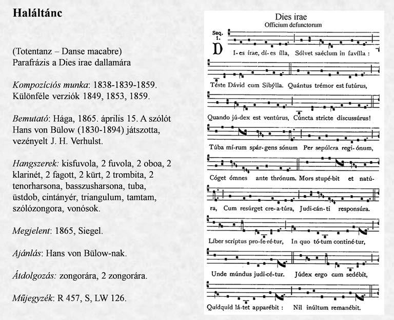 A gregorián ének feldolgozási módozatairól a liszti életműben példázza. 7 Valóban, mind a teljes Dies irae-dallam, mind a Liszt által használt első három sor is ezt a meghatározást igazolja.