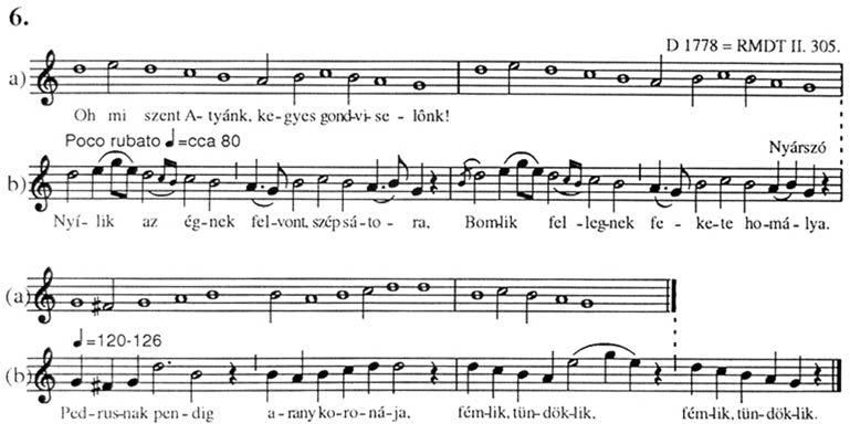 Rögtönzés és variálás a népzenében 6. példa. A Kolozsvári Református Kollégium irattárában őrzött, három XVIII.
