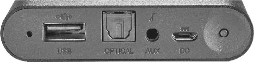 6. A készülék áttekintése A csatlakozók a fenti kép alapján, balról jobbra a következők: Reset gomb USB OPTICAL AUX DC A termék visszaállításához gyári állapotba USB csatlakozó egy USB-s készülék