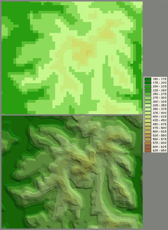 8.20. ábra: A GRID (felül) és a TIN (alul) modell összehasonlítása 9.4.