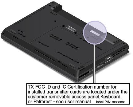 Az FCC ID azonosító és az IC-tanúsítvány számának címkéje a számítógépben található vezeték nélküli LAN-kártyára 1 és vezeték nélküli WAN-kártyára 2 van ráragasztva.