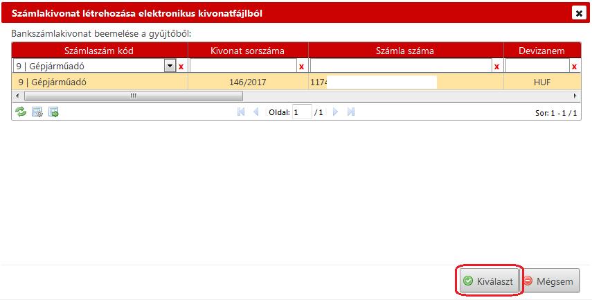 Fontos, hogy csak akkor van lehetőség elektronikus kivonat beemelésére, ha az azt megelőző kivonatok már lekönyvelésre kerültek.
