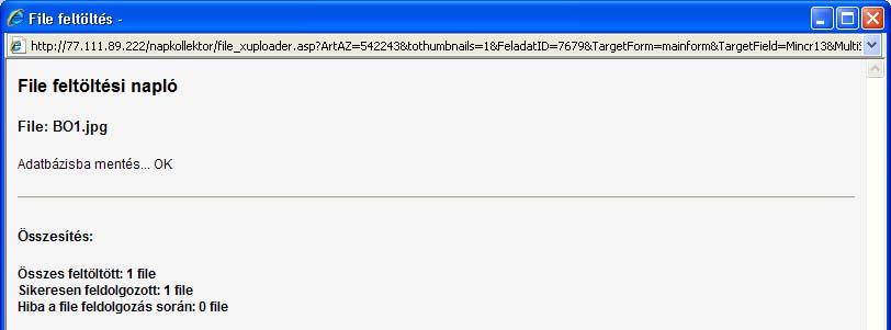 A feltöltést követően a feltöltött fájlok neve megjelenik az űrlap adott mezőiben Amint az össze fájlt feltöltöttük elkezdhetjük tölteni a