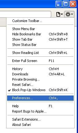 Safari Válassza az "Edit"->"Preferences" menüpontot (Ctrl+,).