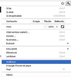 Google Chrome Alapból képes kezelni a JAVA scripteket, de ha mégis le van tiltva: 1. Kattintson a gombra, majd válassza ki a Beállítások menüpontot 2.