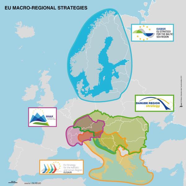 Az EU makroregionális stratégiái a DRS megvalósításához a résztvevők nem hoznak létre sem új intézményeket, sem új jogszabályokat és új uniós forrásokat sem rendelnek hozzájuk.