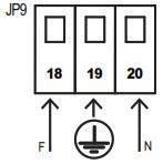 JP9 JP10 J5 = ZÖLD SORKAPOCS - 230V / Föld (tápellátás) 18 Fázis 19