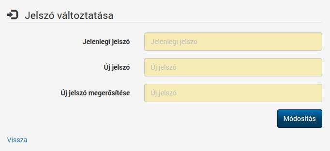 A Jelszó változtatás menüjében lehetőségünk van új jelszót adni a felhasználói fiókunknak.