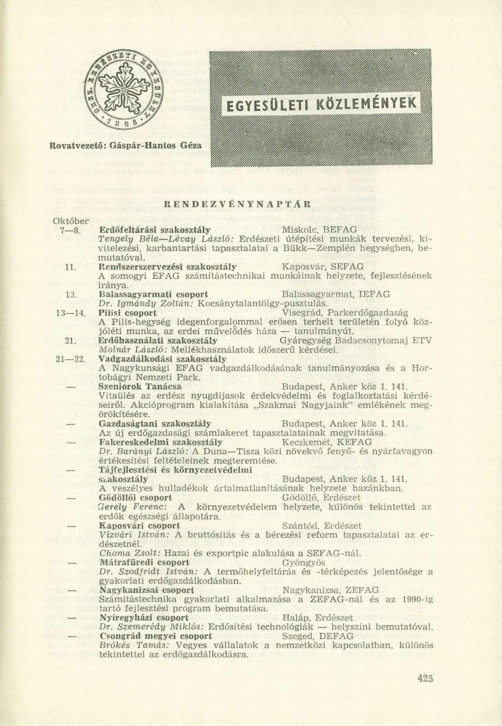 RENDEZVÉNYNAPTÁR Október 7 8.