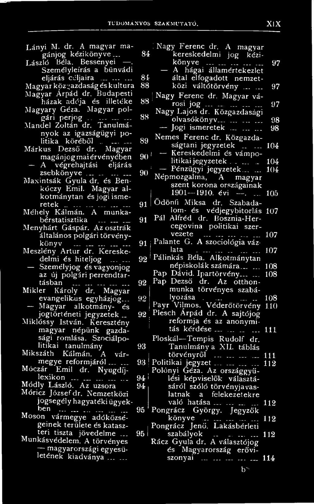 ..... Személyjog és vagyonjog az új polgári perrendtartásban............... Mikler Károly dr. Magyar evangélikus egyházjog... Magyar alkotmány- és jogtörténeti jegyzetek... Miklóssy István.
