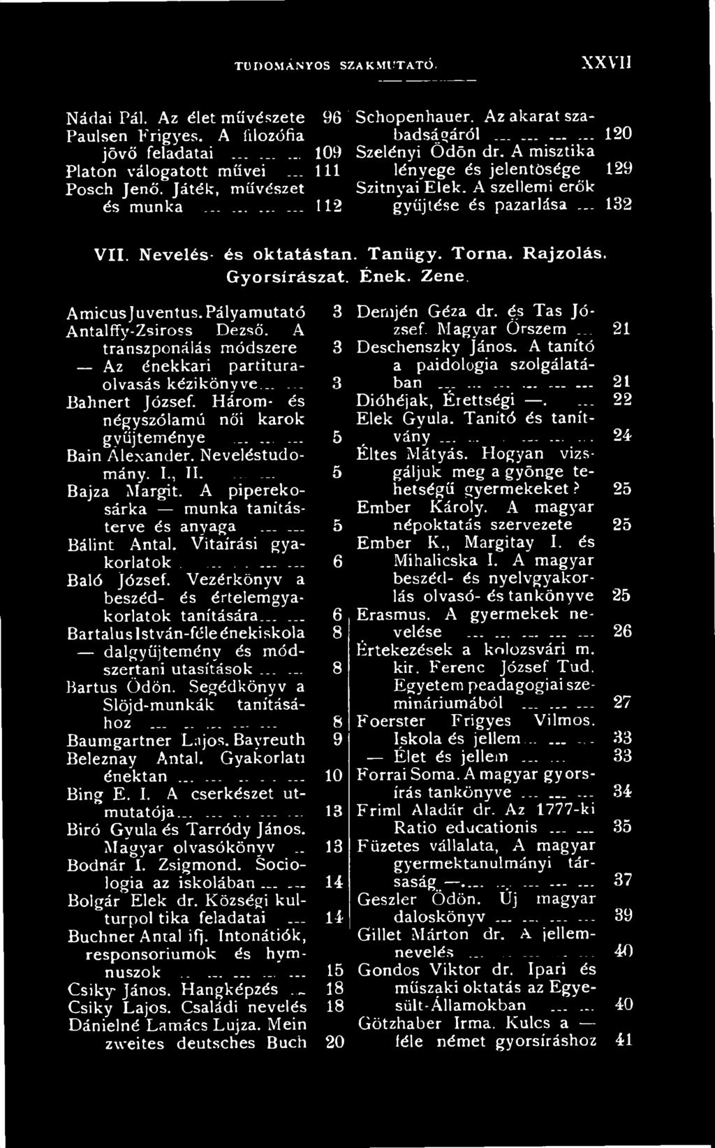 .. 5 Bálint Antal. Vitaírási gyakorlatok.......... 6 Baló József. Vezérkönyv a beszéd- és értelemgyakorlatok tanítására_... 6 Bartaluslstván-féleénekiskola 8 dalgyűjtemény és módszertani utasítások.