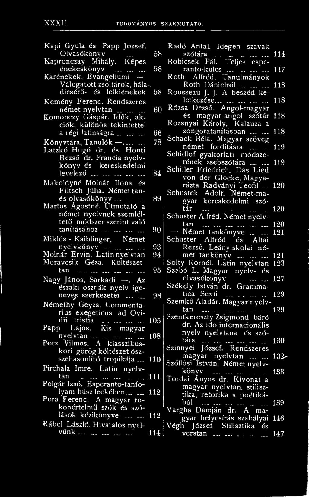 ........ 95 Nagy János, Sarkadi. Az északi osztják nyelv igenev^g szerkezetei... _ 98 Némethy Geyza. Commentarius exegeticus ad Ovidii tristia...... 105 Papp Lajos. Kis magyar nyelvtan.