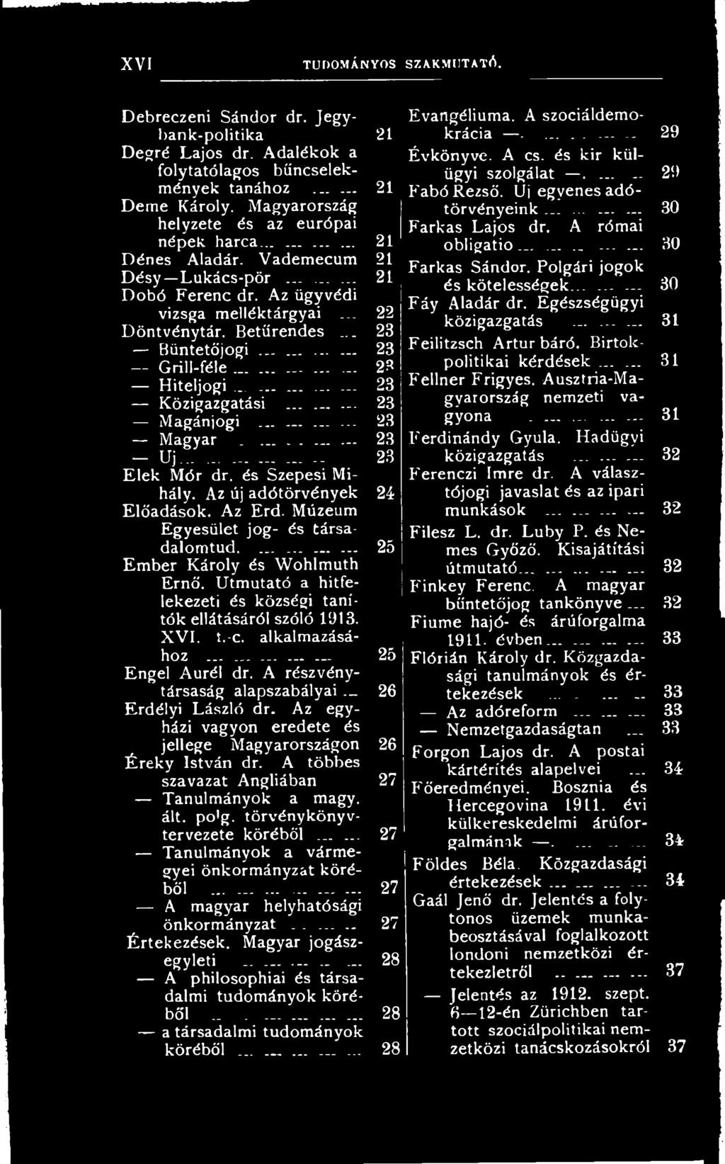 A részvénytársaság alapszabályai_ Erdélyi László dr. Az egyházi vagyon eredete és jellege Magyarországon Éreky István dr. A többes szavazat Angliában Tanulmányok a magy. ált. po'g.