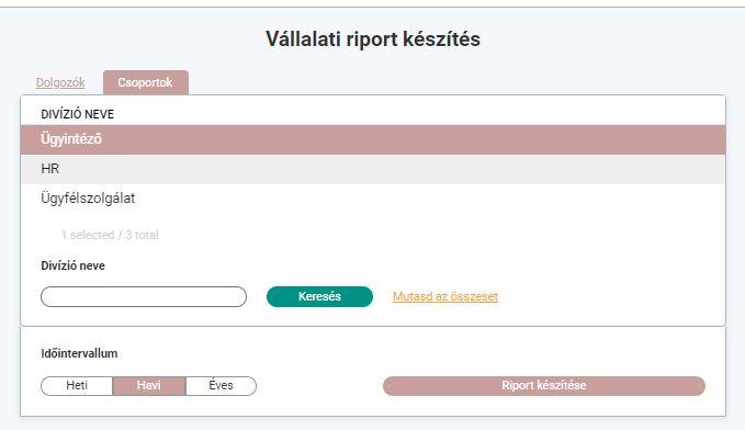 Az elkészített riprt, az alábbi elemeket tartalmazza, a kiválaszttt időintervallumnak megfelelően részletezve.