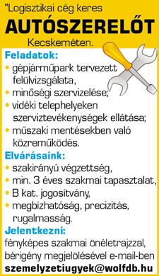 06-30/28-15-103 KÖNNYŰ fizikai munkára keresünk 35-55 éves korig férfi munkavállalót, bejelentett 8 órás munkakörbe.jogosítvány szükséges. Jelentkezés fényképes önéletrajzzal a kertekre@gmail.