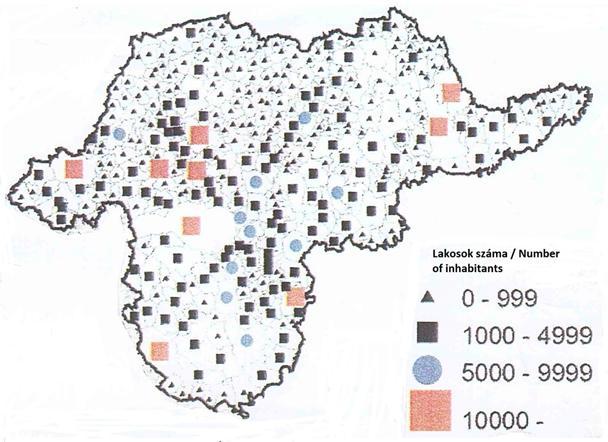 4. ábra: Borsod megye településszerkezete, 2009 Fig 4: Structure of settlements in county Borsod, 2009 Fiatal utánpótlás nincs vagy alig, az időskorúak száma pedig nő, a közeljövőben akár a halott