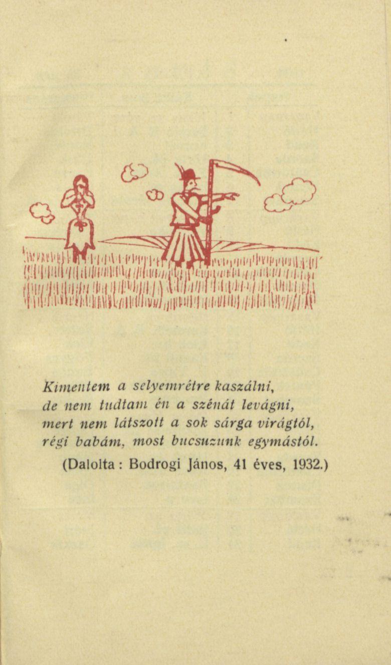 Kimentem a selyemrétre kaszálni, de nem tudtam én a szénát levágni, mert nem látszott a sok