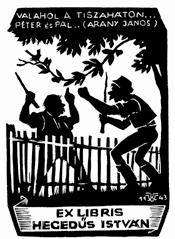 Ex libris Hegedűs István, grafikus Várkonyi Károly a felvilágosodás kori magyar irodalmi élet kiemelkedő alakja is feltűnik Bagarus Zoltán egy grafikáján.