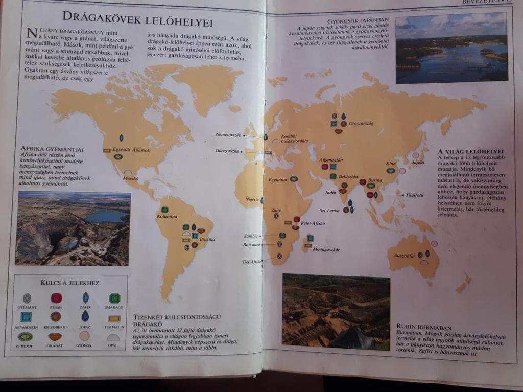 4. részfeladat: Hol bányásszák? A térkép a világ 12 legfontosabb drágakövének főbb lelőhelyeit mutatja be.
