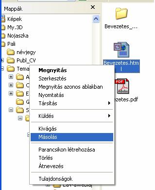 A Windows XP mappák és fájlok másolása Másolás(Copy) Beillesztés(Paste) 1) kijelölés a bal egérgombbal 2) jobb egérgomb: felbukkanó menü 3)