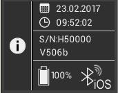 Az alsó mező mutatja az akku töltöttségét, valamint a Bluetooth állapotát. Ha a Bluetooth-ikon szürke, akkor a Bluetooth nincs bekapcsolva.