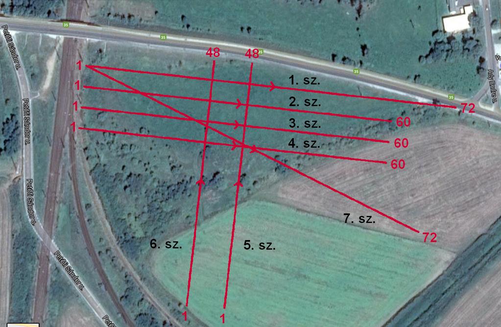 1. ábra. A felszíni geofizikai mérések területe 3. AZ ALKALMAZOTT GEOFIZIKAI MÓDSZEREK A mérési programban fajlagos ellenállás tomográfiát, IP tomográfiát és mágneses térerősség mérést alkalmaztunk.