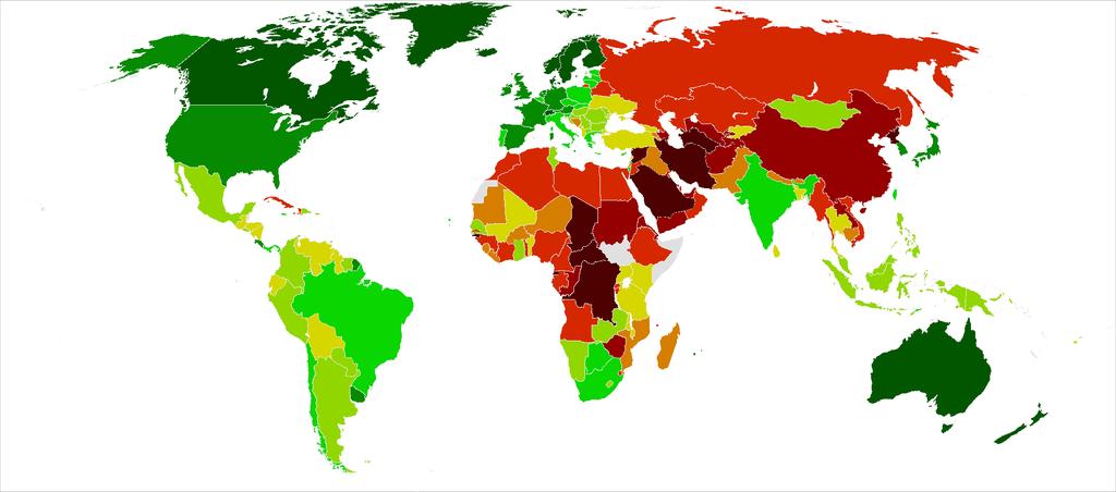 EIU, 2014: DEMOCRACY INDEX Dark green: Full democracies Light green: flawed