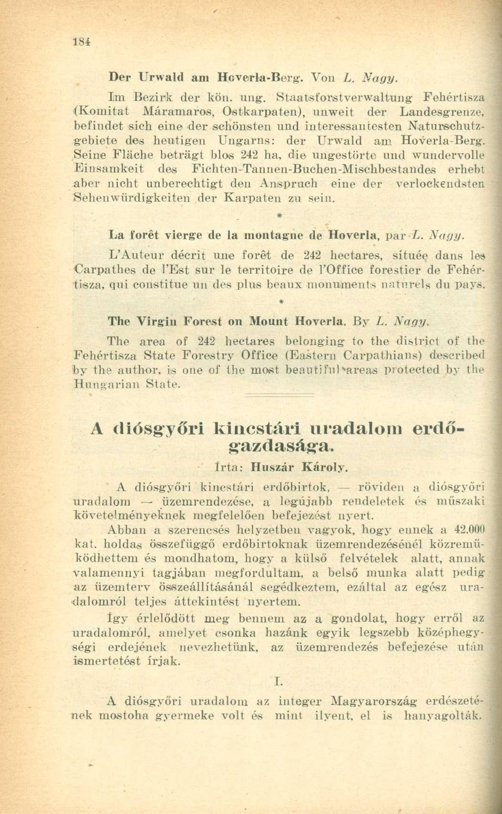 Der Urwald am Hoverla-Berg. Von L. Nagy. Im Bezirk der kön. ung.