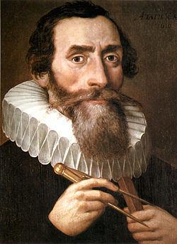Johannes Kepler német csillagász és matematikus egy korabelifestményen. A Mysterium Cosmographicum könyvében megjelent ábrázoláson a bolygórendszer szabályos testekre épülő modellje.