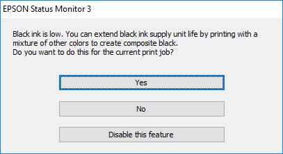 A Tinta-adagoló Egységek és egyéb fogyóeszközök cseréje EPSON Status Monitor 3: Engedélyezve Ha az EPSON Status Monitor 3 funkció nincs engedélyezve, nyissa meg a nyomtatómeghajtót, kattintson a