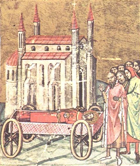 Szent László a nagyváradi székesegyház építésénél, freskó