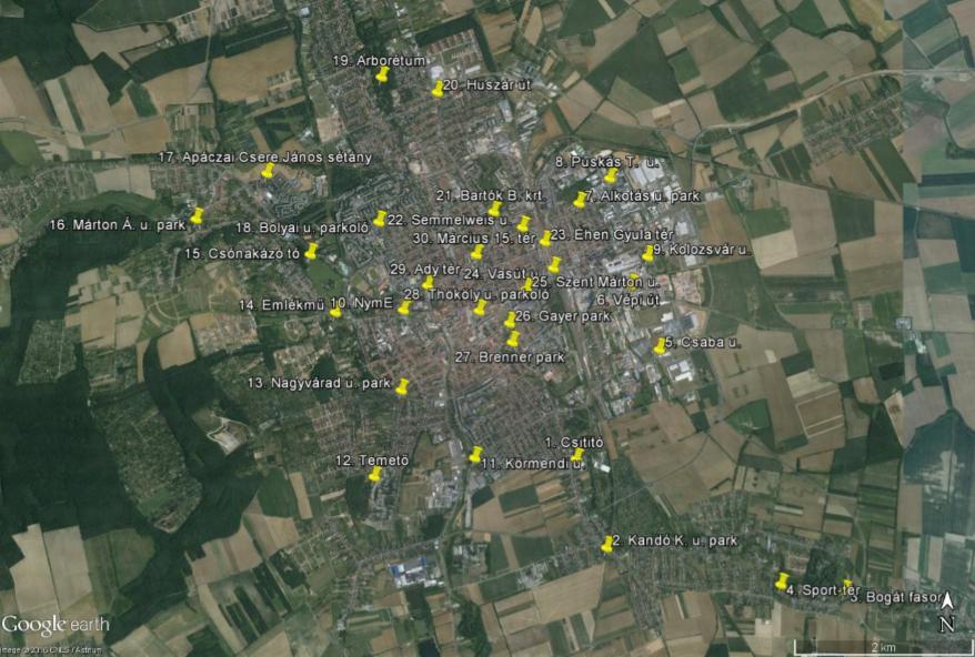 szennyezőanyagok szempontjából, feltérképeztük a város erősen és kevésbé szennyezettebb területeit, valamint azonosítottuk a főbb szennyező forrásokat.