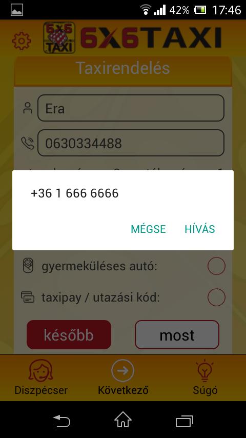 15 DISZPÉCSER HÍVÁSA A Diszpécser ikon automatikusan felkínálja a Diszpécser elérhetőségét.