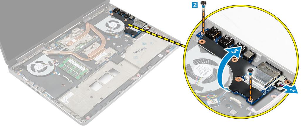 A jo oldali I/O panel eszerelése 1 Csatlakoztassa az I/O panel csatlakozóját, és csúsztassa az I/O panelt a számítógépen lévő foglalatáa.
