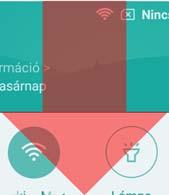 2. Az értesítési panel különböző gyorsbeállítási ikonokat tartalmaz: Adatforgalom, WiFi hálózat, Lámpa, Néma üzemmód, Képernyőkímélő, Bluetooth,