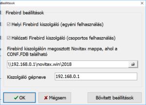 Egygépes használat esetében a Helyi Firebird kiszolgálót kell választani.