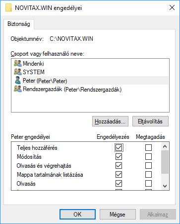 Engedélyek A Hozzáadás gombra kattintva nyílik meg az az ablak ahol beírhatjuk vagy a Keresés lehetőséggel megkereshetjük és hozzáadhatjuk a felhasználókat.