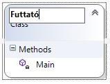 16. ábra. A főfüggvény kódját kézzel kell beírni az automatikusan generált függvényvázba: //Futtató osztály class Futtató static void Main(string[] args) Console.