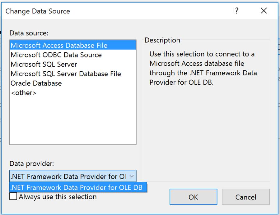 net Framework Data Provider for OLE DB-t. (Fontos, hogy amennyiben.