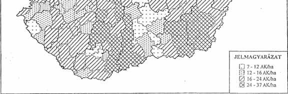 Az egy lakosra vetített szántóföldi terület (0,5 hektár/fő) mintegy 40-50%-kal magasabb az Európai Unió átlagát jelentő fajlagos értékhez képest.