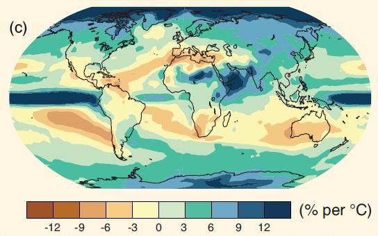 poláris területeken nagyobb növekedés (> +10%): trópusi óceán, poláris területek