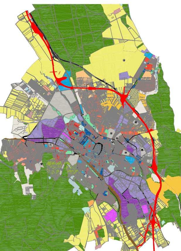 11 új nyomvonal régi nyomvonal A településszerkezeti terv a