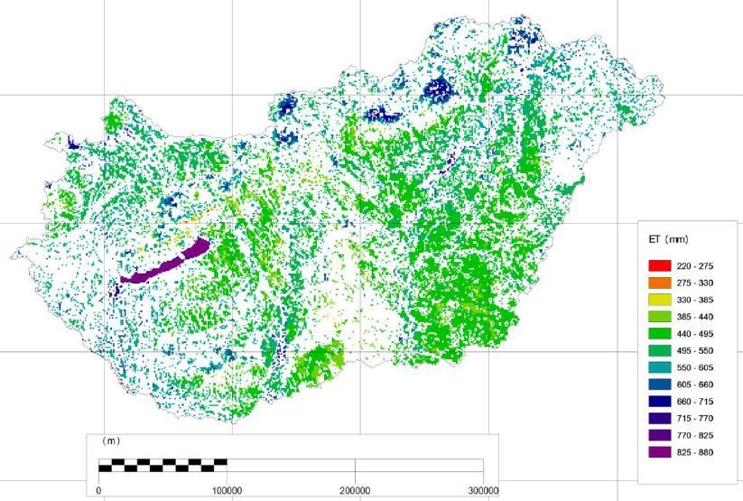 ET A CORINE 2006 Terület Párolgásértékek