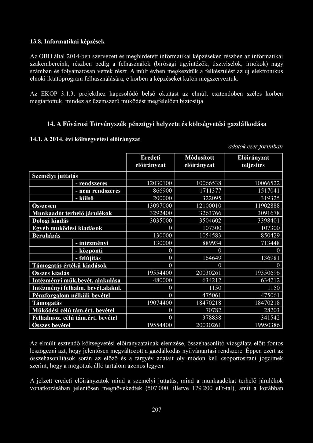 13.8. Informatikai képzések Az OBH által 2014-ben szervezett és meghirdetett informatikai képzéseken részben az informatikai szakembereink, részben pedig a felhasználók (bírósági ügyintézők,