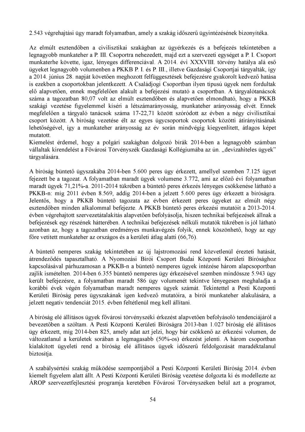 2.543 végrehajtási ügy maradt folyamatban, amely a szakág időszerű ügyintézésének bizonyítéka.