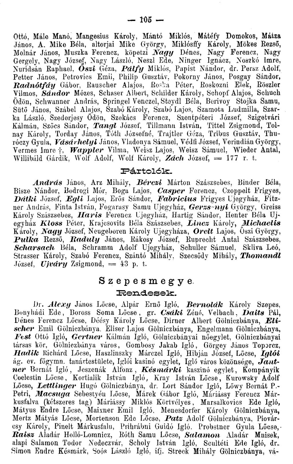 105 Ottó, Málé Manó, Mangesius Károly, Mántó Miklós, Mátéfy Domokos, Mátza János, A.