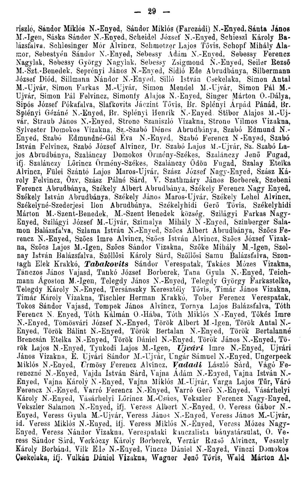 - 29 - ríszló, Sándor Miklós N.-Enyed, Sándor Miklós (Farczádi) N.-Enyed, Sánta János M.-Igen, Sáska Sándor N.-Enyed, Sclieidel József N.